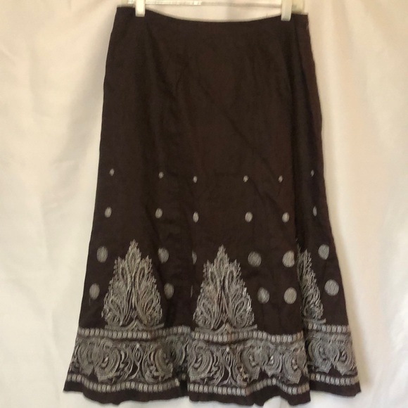 NYGARD COLLECTION vintage brown and white 100% linen long skirt. Size 10. - Picture 1 of 10